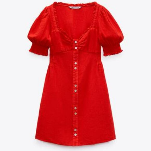 ZARA RED MINI LINEN DRESS - Picture 1 of 1